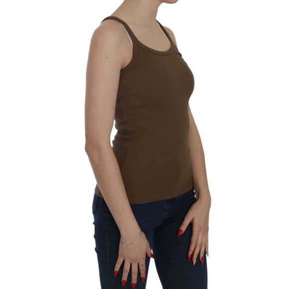 PINK MEMORIES Ribbed Tank Top Olive Green Slim Fit Women Brown Tops & T-Shirts - Picture 2 of 5